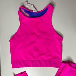 Fabletics scope in it hot pink fuschia workout set Bra is M, leggings are S